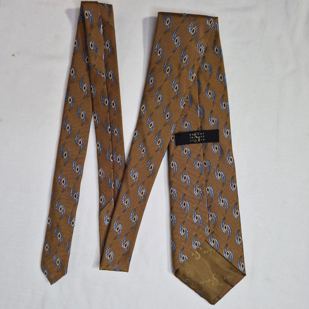 Robert Talbott Studio Repp Tie Mens Gold Blue Abstract Silk Necktie Professional